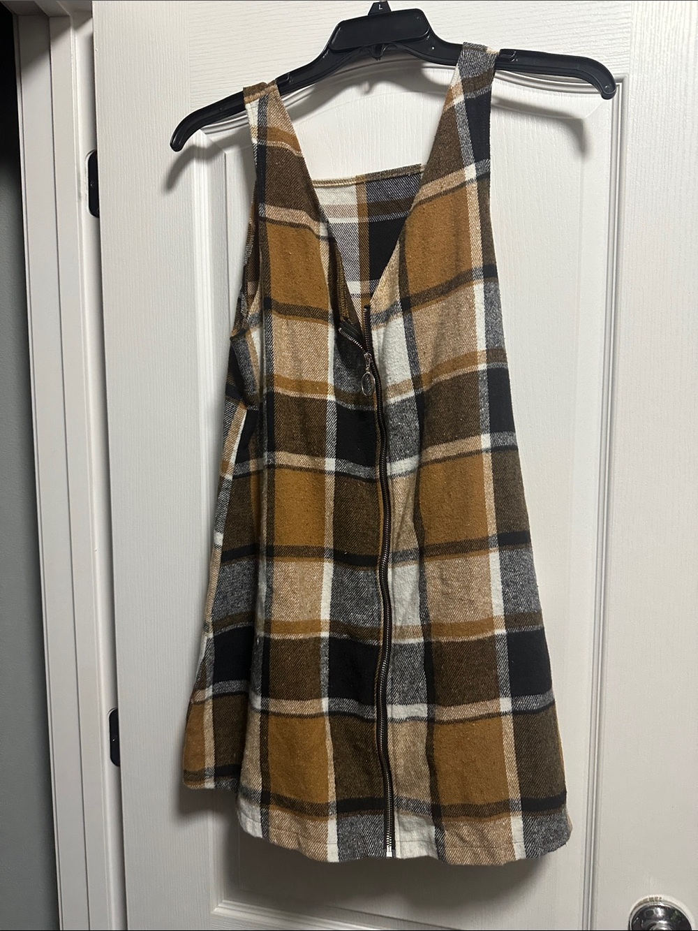 Plaid Zip-Front Sleeveless Dress in Mustard & Black